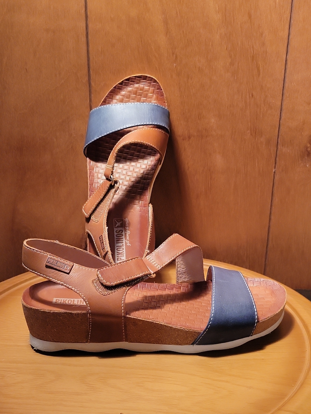 PIKOLINOS Two-Tone Brown and Blue Wedge Sandals